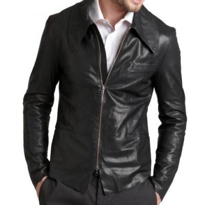 Handmade Custom New Men Simple Shirt Collar Style Classic Leather Jacket, men leather jacket, Leather jacket for men, Biker Leather Jacket, Motorcycle Jacket