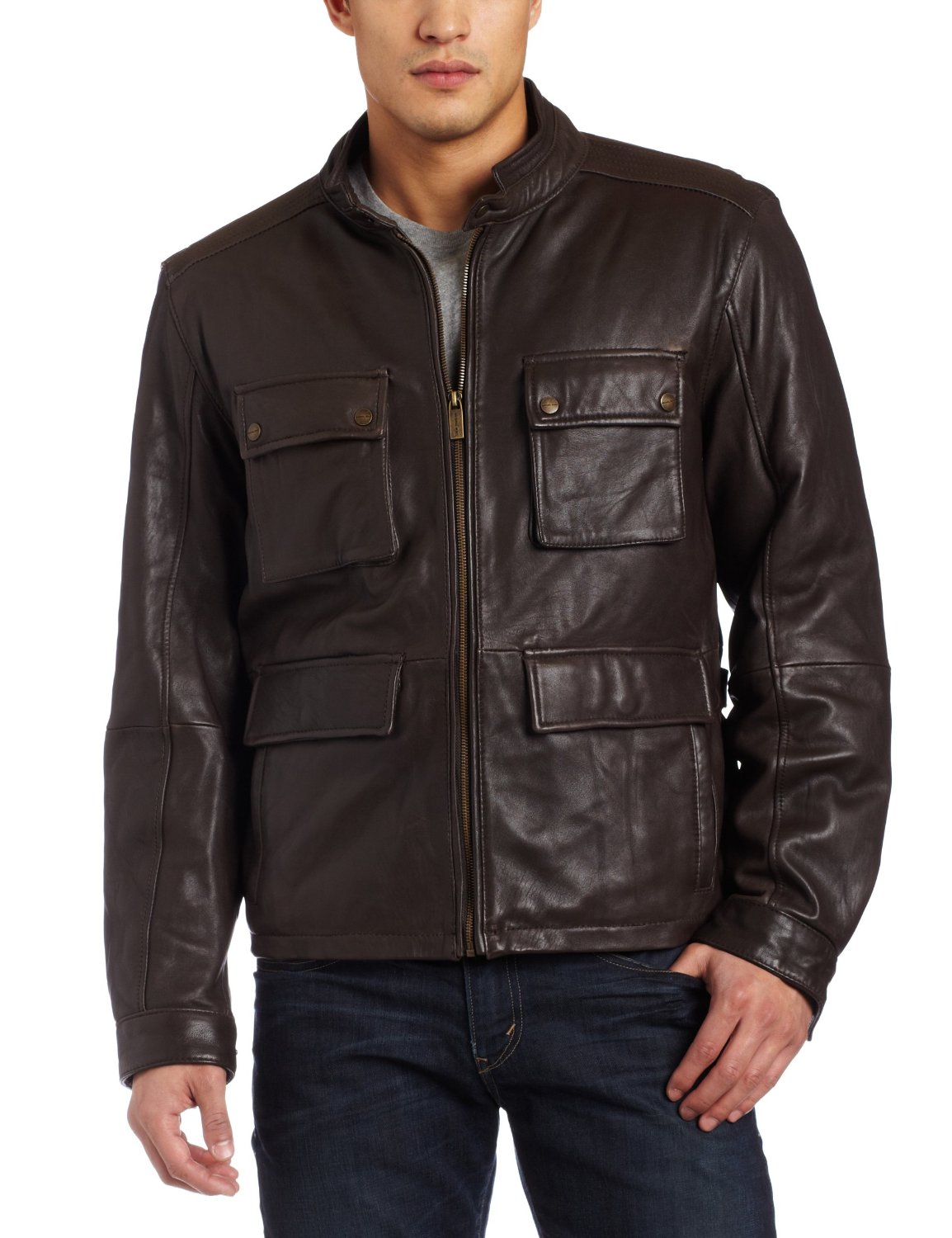 Handmade Custom New Men Stylish Front Four Pocket Style Leather Jacket ...